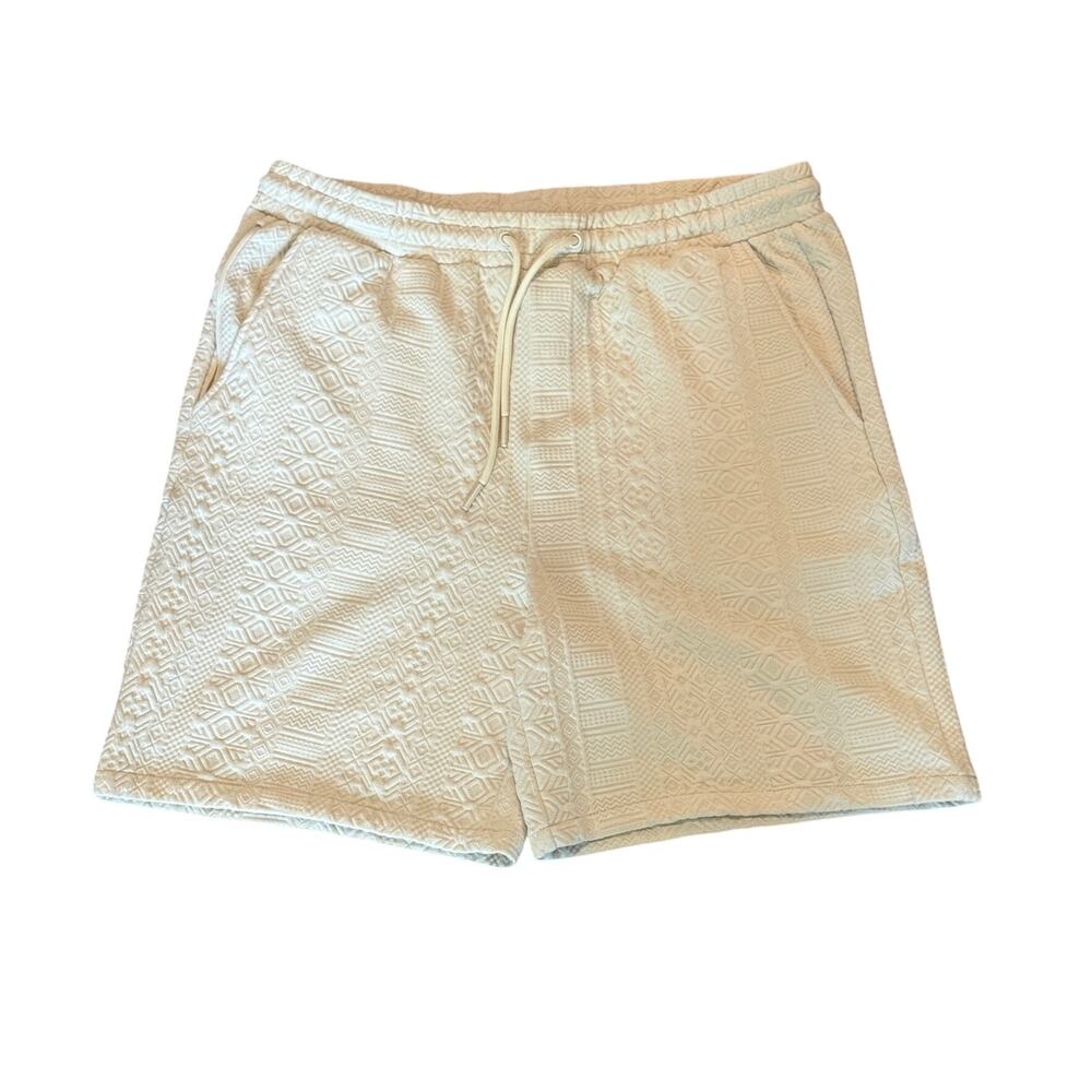 Maison Article Men 2XL Cream Textured Pull On Shorts Boho Lounge Cabana Resort